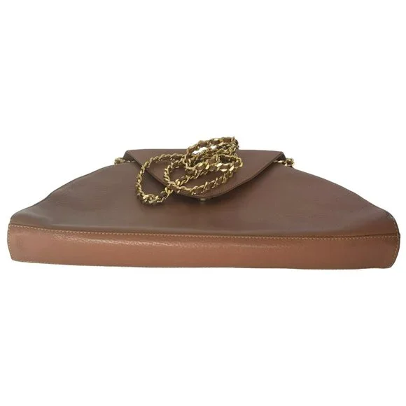 Vintage INC Purse Chain Link Strap Genuine Leather Uruguay Bag Tan Brown Camel - Picture 6 of 9